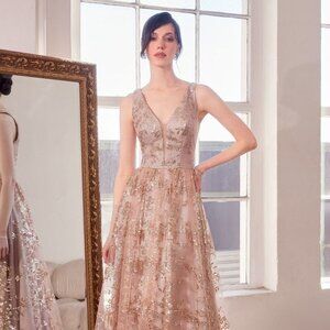 New Formal Long Sleeveless Sequins A-Line Dress w/ Glitter Embroidery CD T606